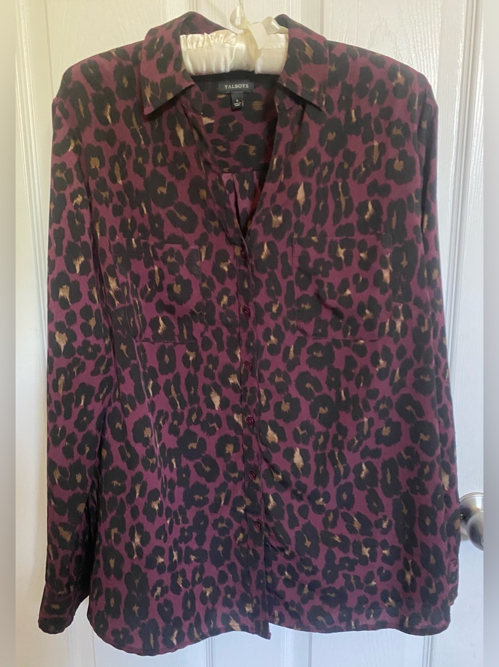 Talbots Purple Leopard Print Soft Shirt size L